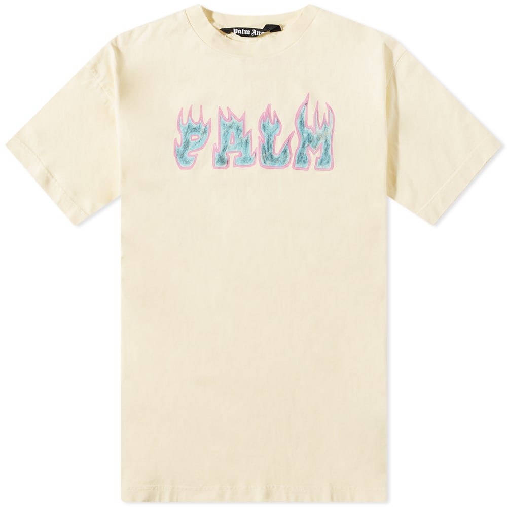 T-shirt Palm Angels Flames Tee Beige | PMAA072S23JER0060137, 0