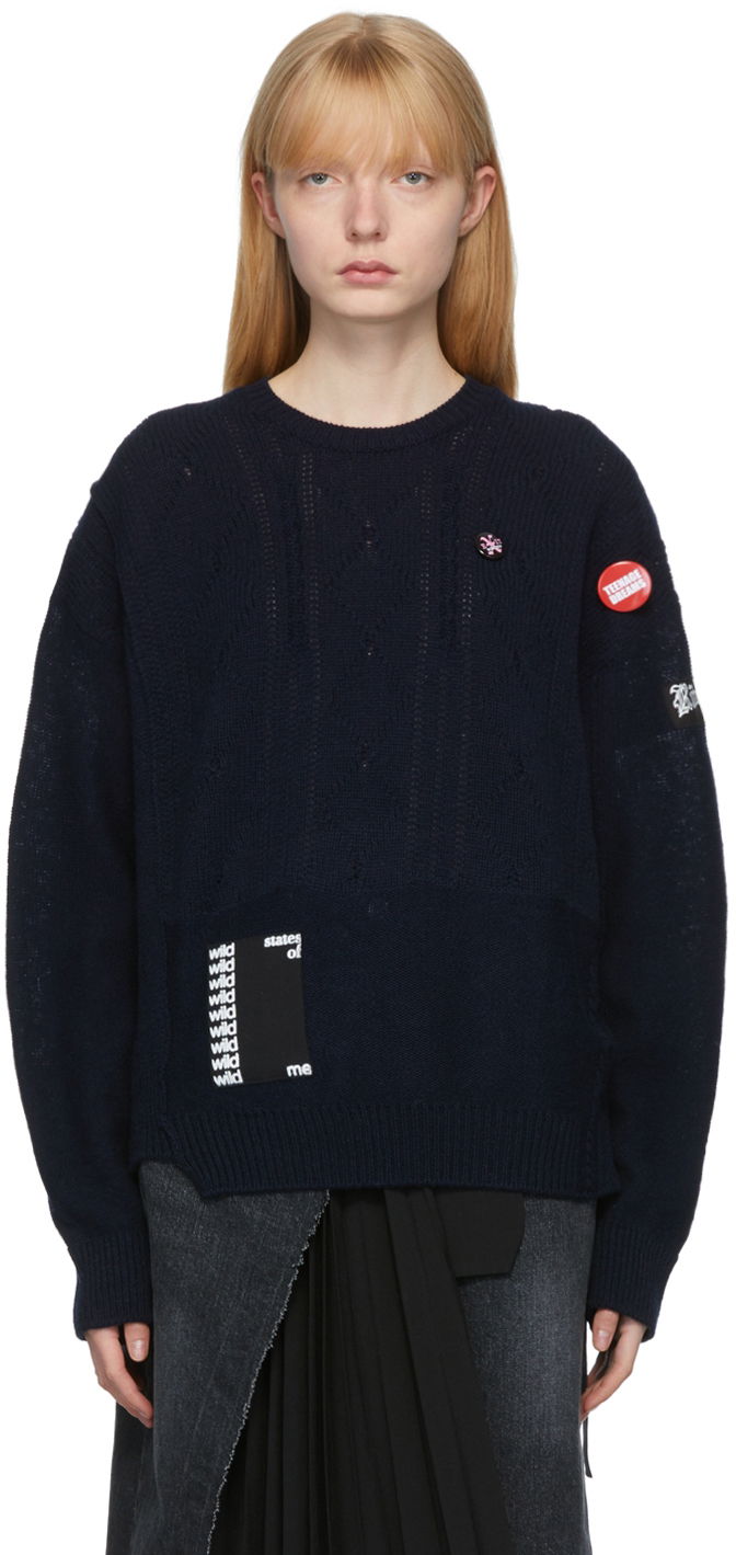 Sweater RAF SIMONS Raf Simons Oversized Merino Reversed Braid Sweater Mörkblå | 211-W850