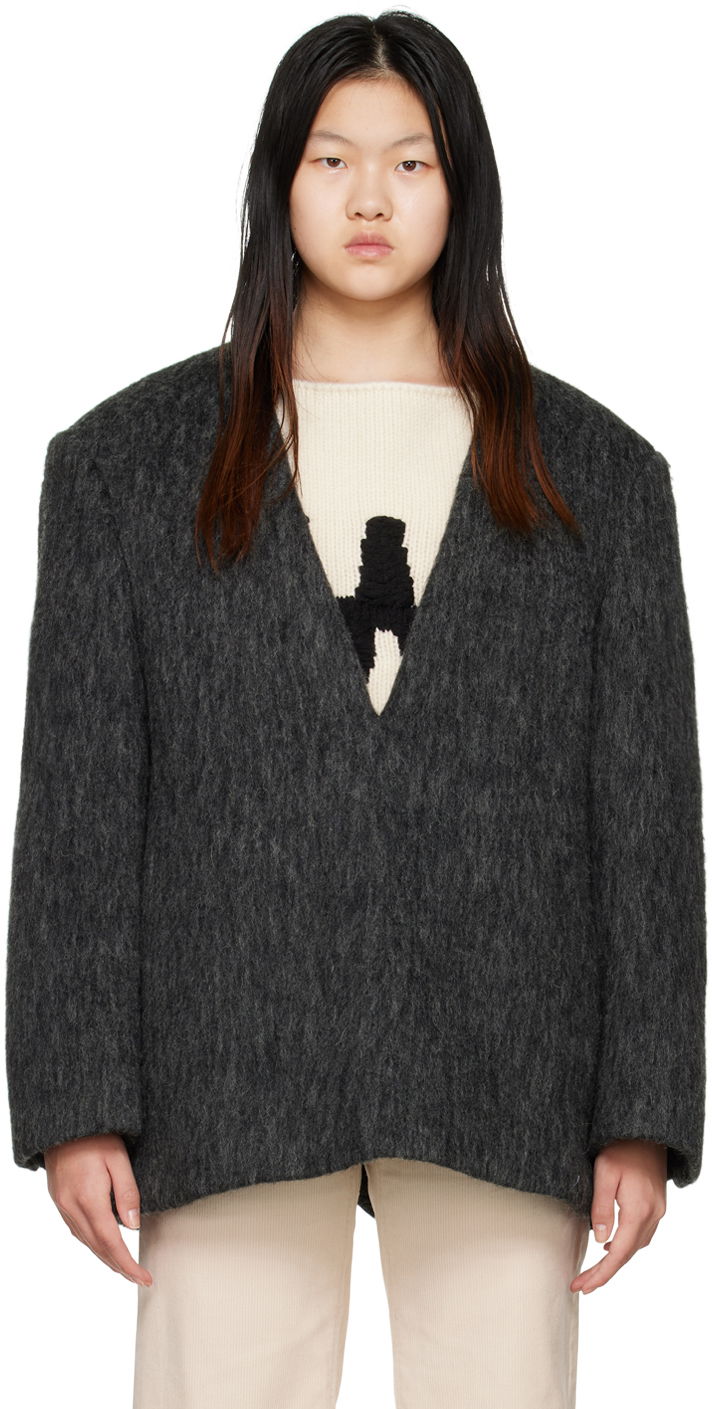 Jacka We11done We11done Y-Neck Fuzzy Jacket Grå | WD-JK3-22-020-W-DG