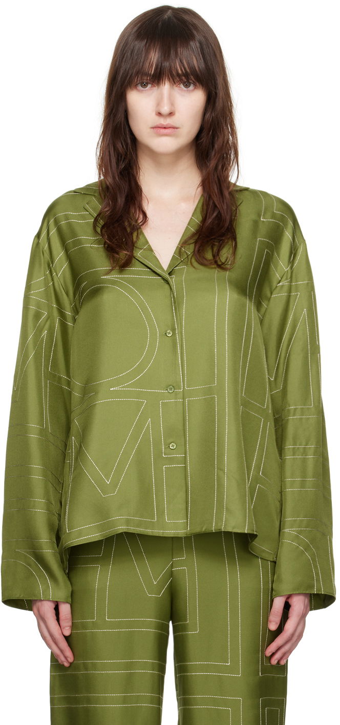 Skjorta TOTEME TOTEME Monogram Embroidered Shirt Grön | 241-WRT976-FB0089