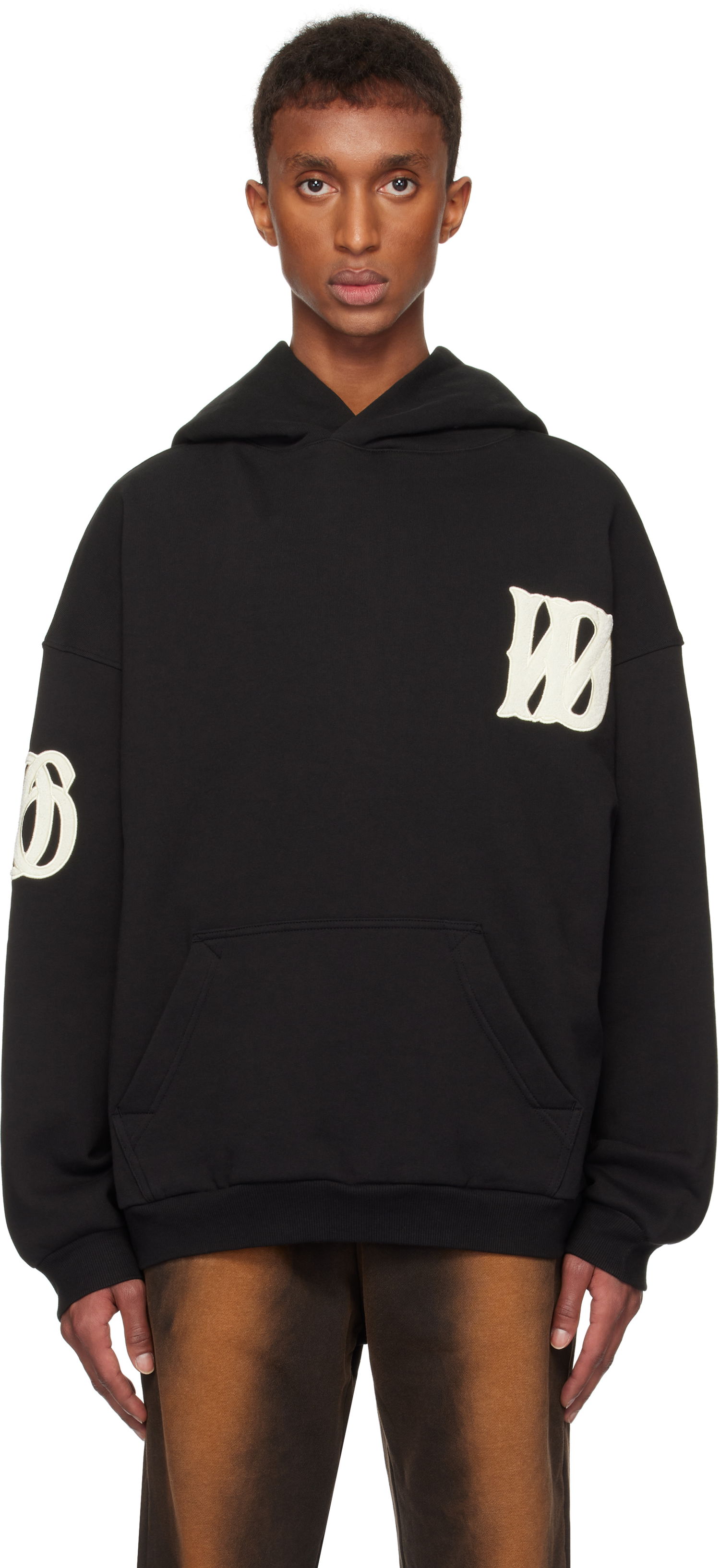 Sweatshirt We11done We11done Letter Logo Fleece Hoodie Svart | WD-TH3-24-877-U-BK, 0