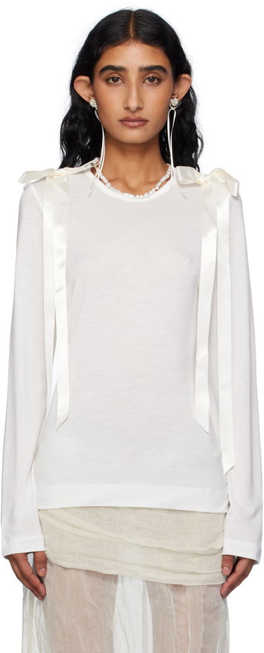 T-shirt Simone Rocha Simone Rocha Bow Ribbon Tail Long Sleeve T-shirt Vit | 5367 0571, 0