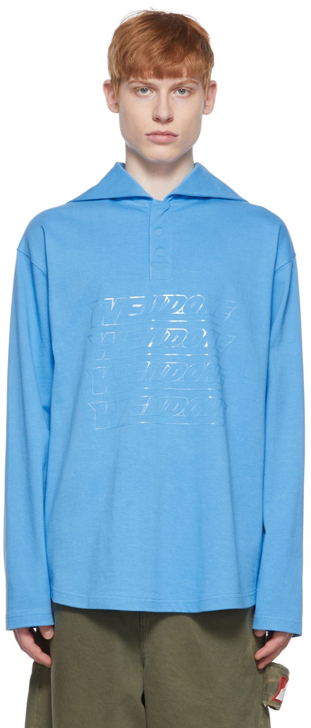 Polotröja We11done Cotton Henley Long Sleeve Shirt Blå | WD-TT1-22-554-U-BL