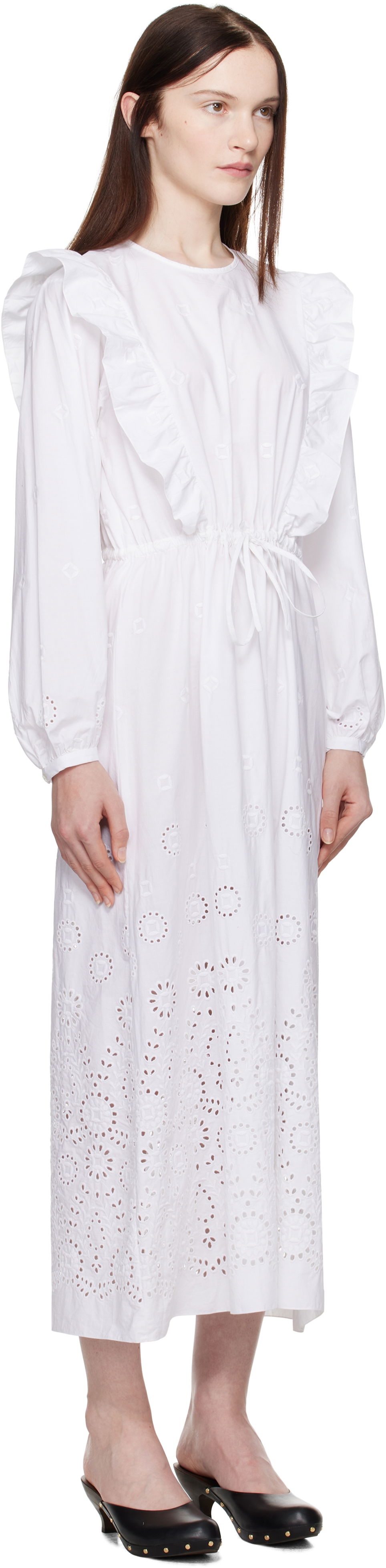 Klä A.P.C. A.P.C. Ginger Eyelet Ruffle Midi Dress Vit | COHFF-F35154, 1