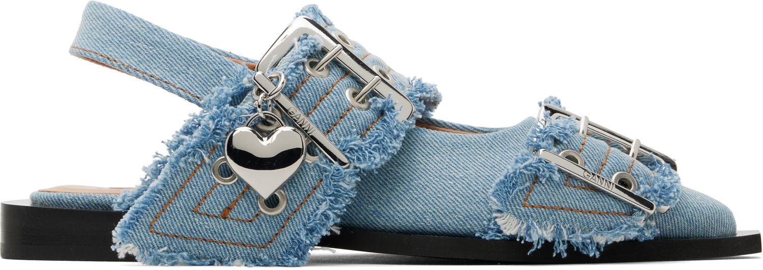 Klä GANNI GANNI Charms Buckle Denim Flats Blå | S2939, 0