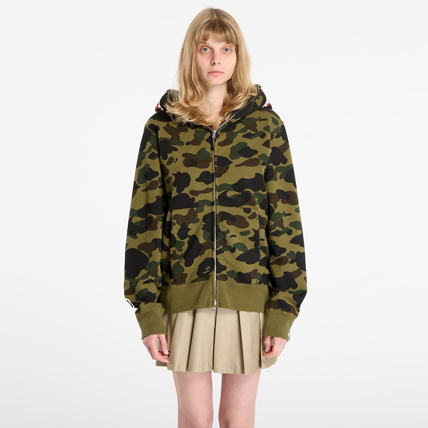 Sweatshirt BAPE 1St Camo Shark Full Zip Hoodie Grön | 001ZPL801007MGRN, 1