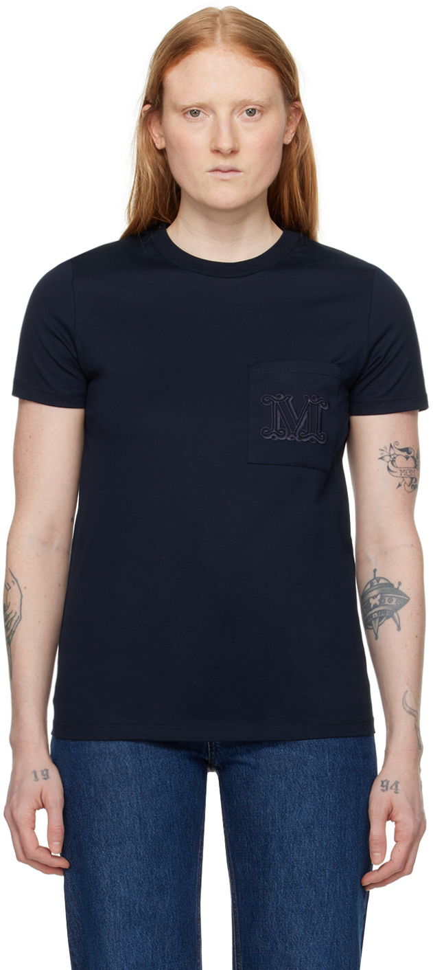 T-shirt Max Mara Max Mara Crewneck Pocket Tee Mörkblå | 2411941032600