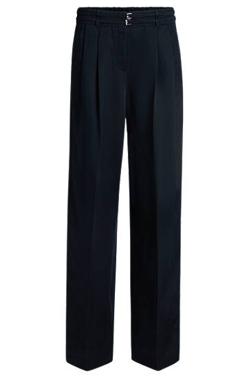 Byxor BOSS Relaxed Fit Wide Leg Trousers Mörkblå | 50538045