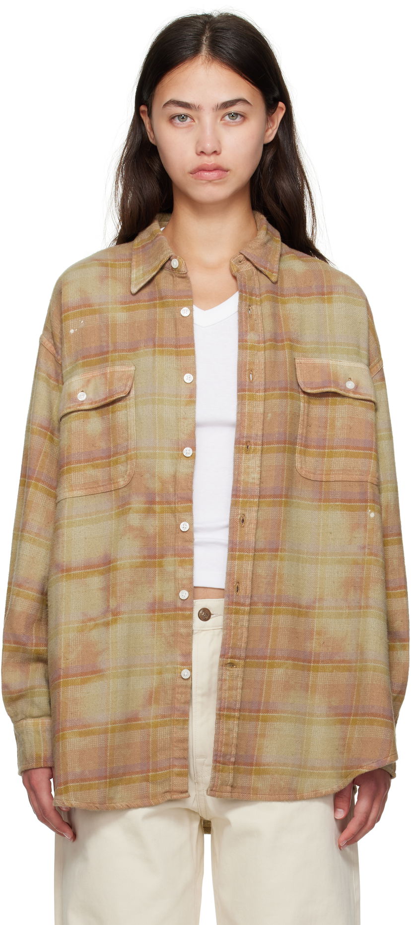 Skjorta R13 R13 Boyfriend Plaid Shirt Beige | R13WR415-R550B