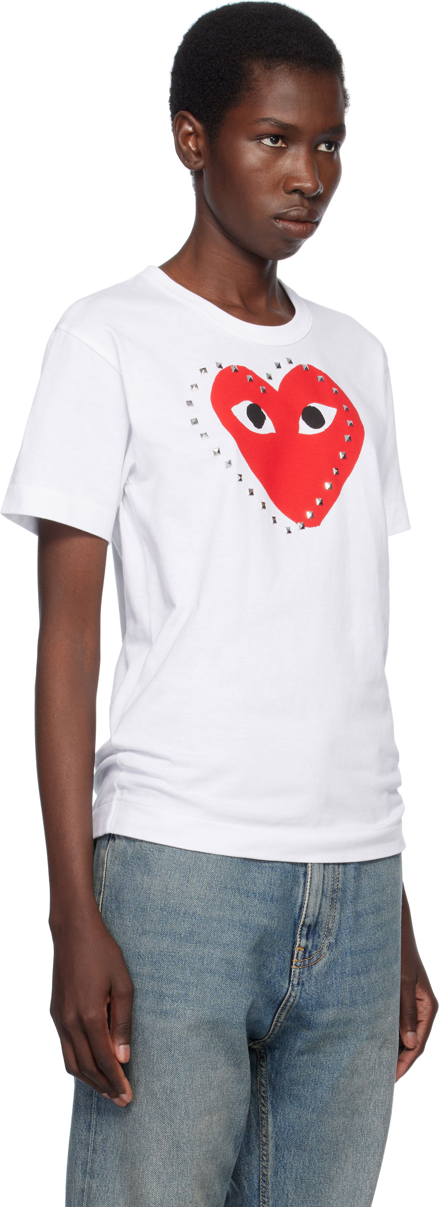 T-shirt Comme des Garçons COMME des GARÇONS PLAY Stud Print Red Heart T-Shirt Vit | AX-T803-051, 1