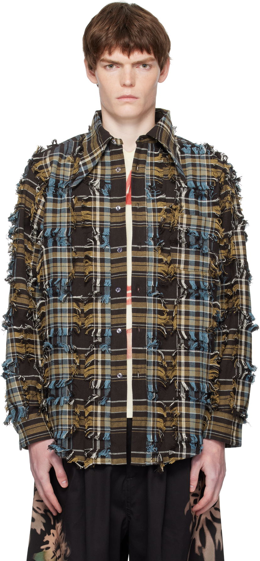 Skjorta Collina Strada Collina Strada Frayed Plaid Button-Up Shirt Brun | XX3063-B