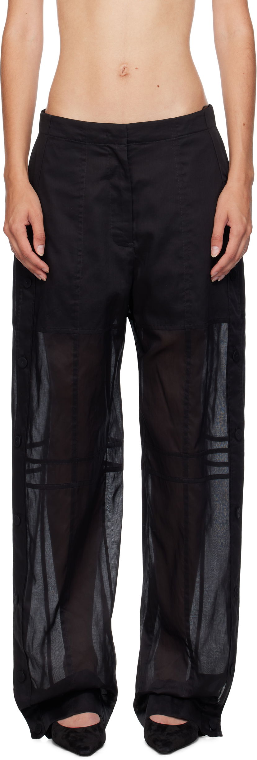 Byxor Jil Sander Jil Sander Cotton Muslin Snap Button Trousers Svart | J01KA0185_J45014
