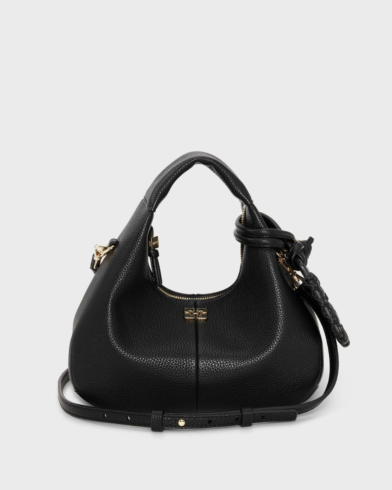Handväska GANNI Grained Leather Mini Hobo Bag Svart | A6976-099, 1