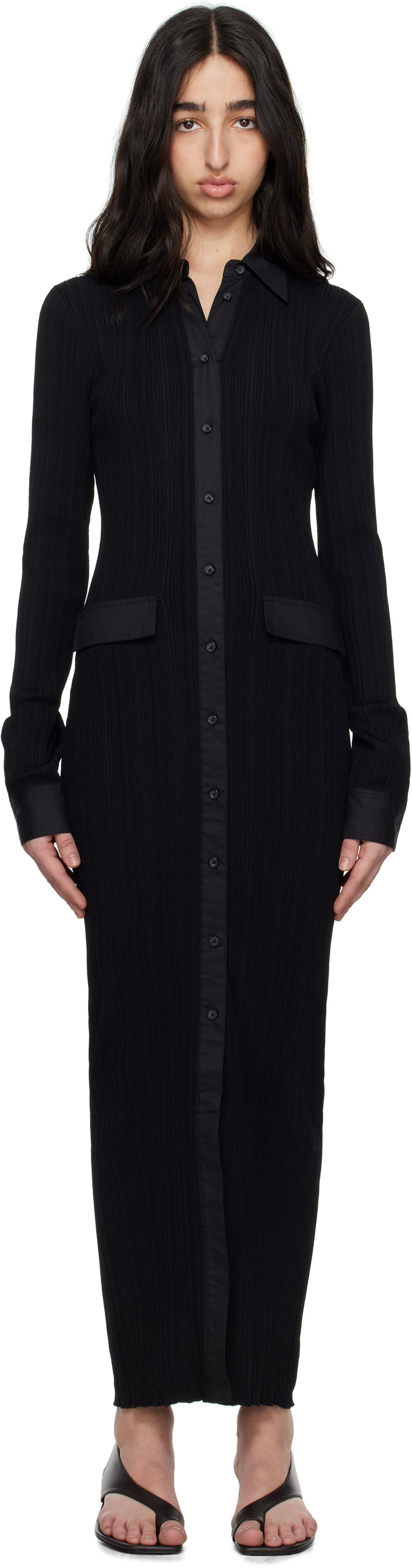 Klä TOTEME TOTEME Knitted Shirt Maxi Dress Svart | 252-WRT0454-YA0044