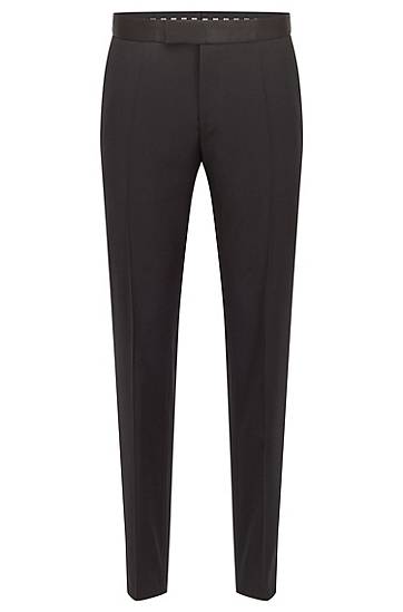 Byxor BOSS Slim-Fit Tuxedo Trousers in Virgin-Wool Serge Svart | 50469186