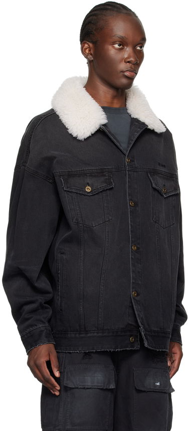 Jacka We11done Oversized Denim Jacket with Fur Collar Svart | WD-DJ2-24-363-U-BK, 1