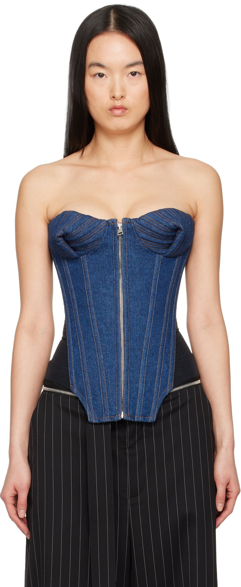 Kropp Jean Paul Gaultier Jean Paul Gaultier 'The Bi-Material' Denim Corset Top Blå | 25/33-F-ST022-D015-5500