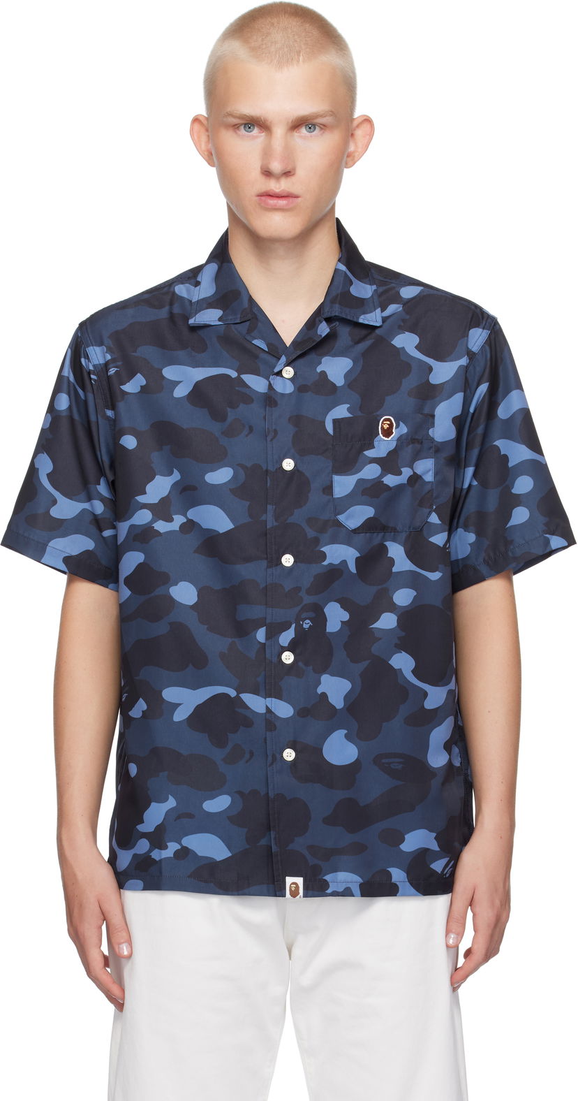 Skjorta BAPE Ape Head One Point Shirt Camo Mörkblå | 001SRK301001M