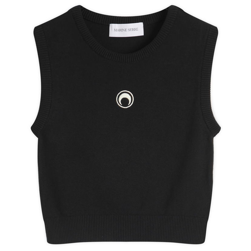 Sweater Marine Serre Marine Serre Moon Logo Knit Vest, Size Large Svart | WTK043A-BK99