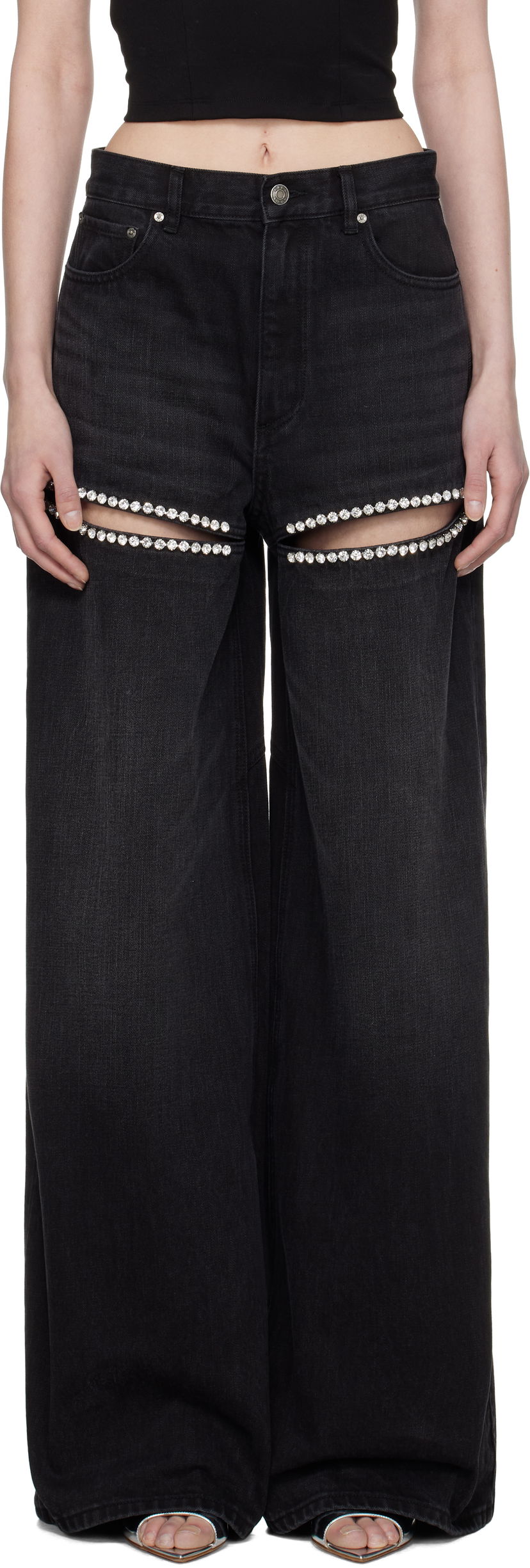 Jeans Area AREA Wide Leg Crystal Slit Jeans Svart | 0000P02333