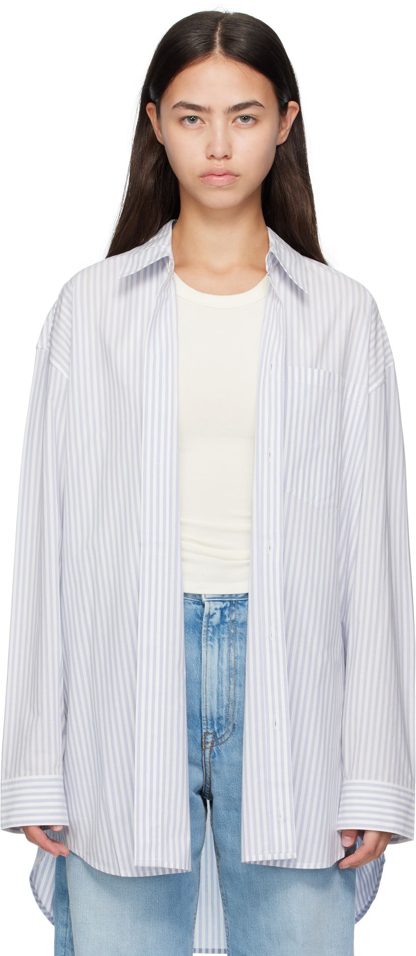 Skjorta Acne Studios Acne Studios Striped Oversized Button-Up Shirt Blå | CB0117-