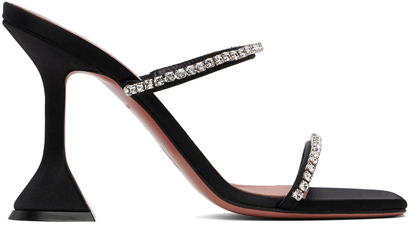 Tillbehör Amina Muaddi Amina Muaddi Gilda Crystal-Embellished Satin Heeled Sandals Svart | GILDA SLIPPER CL SATIN