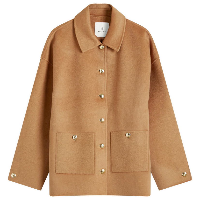 Jacka Anine Bing Luca Brown Wool Jacket, Size Large Beige | A-01-10120-BWN17