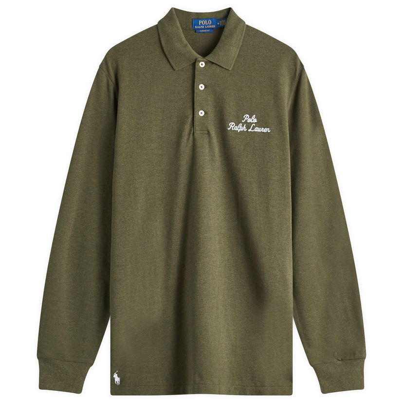 Polotröja Polo by Ralph Lauren Script Logo Long Sleeve Polo Shirt Grön | 710957364002