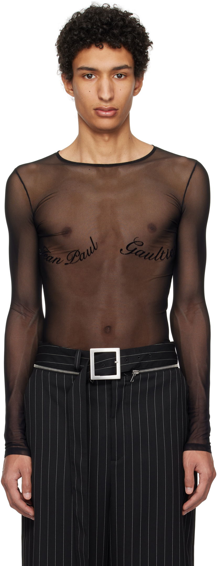 Kropp Jean Paul Gaultier Jean Paul Gaultier Signature Mesh Long Sleeve T-Shirt Svart | 25/33-F-TO263I-T005-00