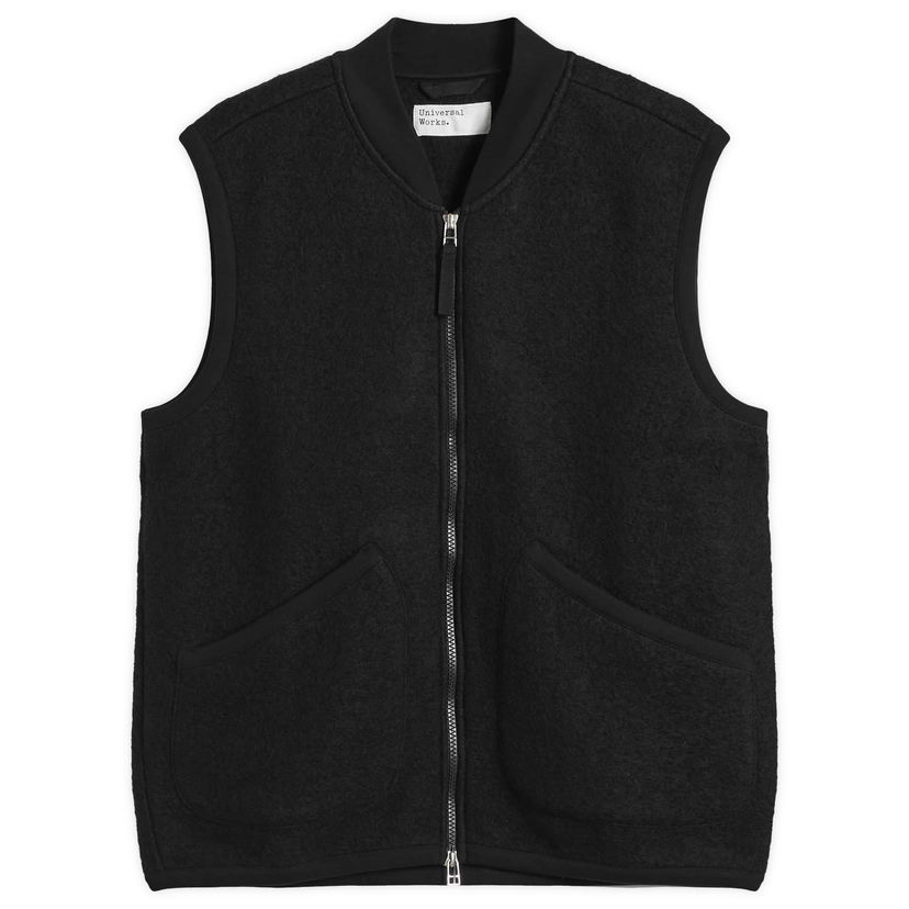 Väst Universal Works Universal Works Wool Fleece Zip Vest Svart | 00015-BLK
