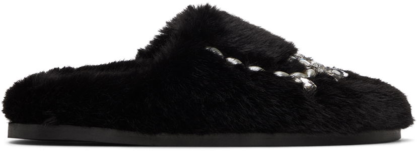 Kläder Simone Rocha Simone Rocha Embellished Furry Slippers Svart | SLD44B-W 0402