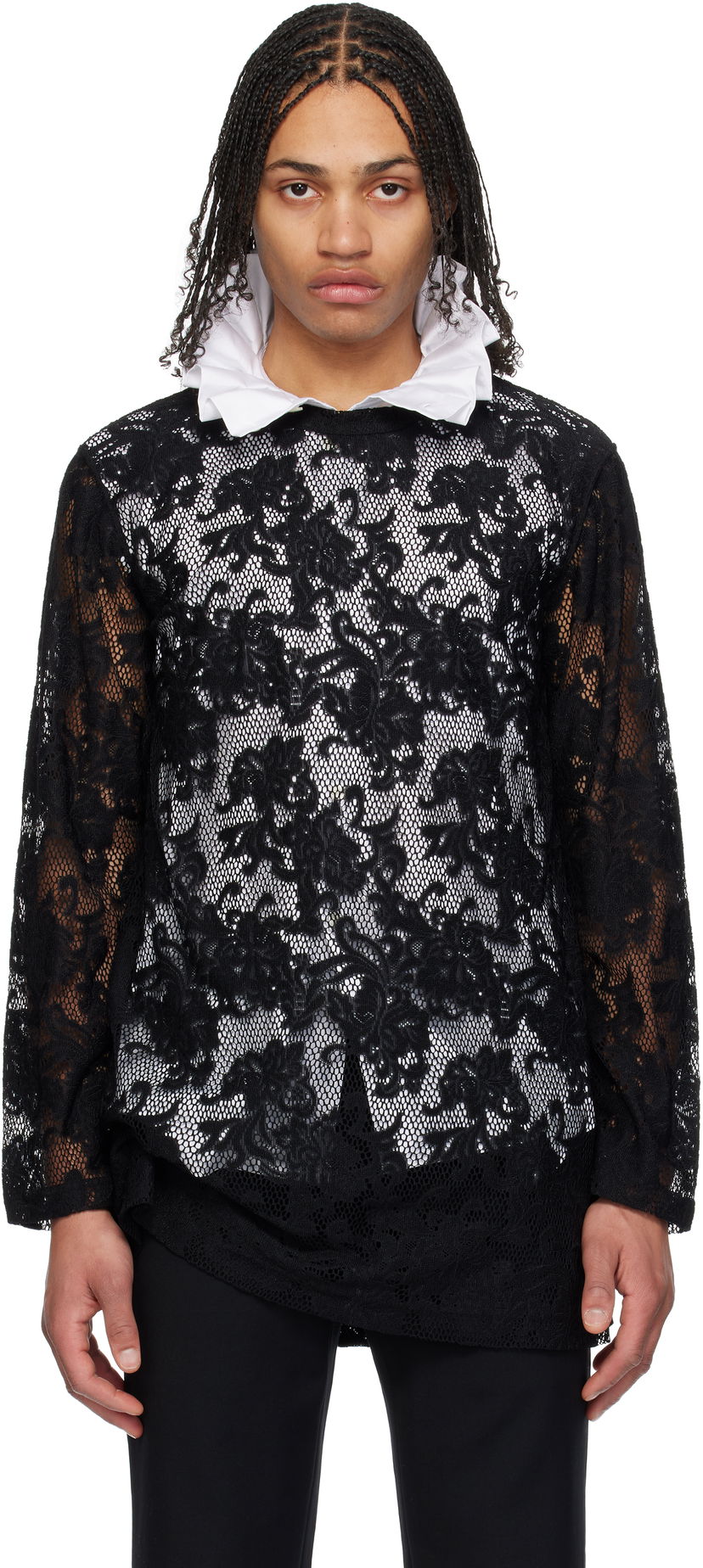 Skjorta Comme des Garçons Comme des Garçons Homme Plus Raschel Lace T-Shirt Svart | PO-T036-051