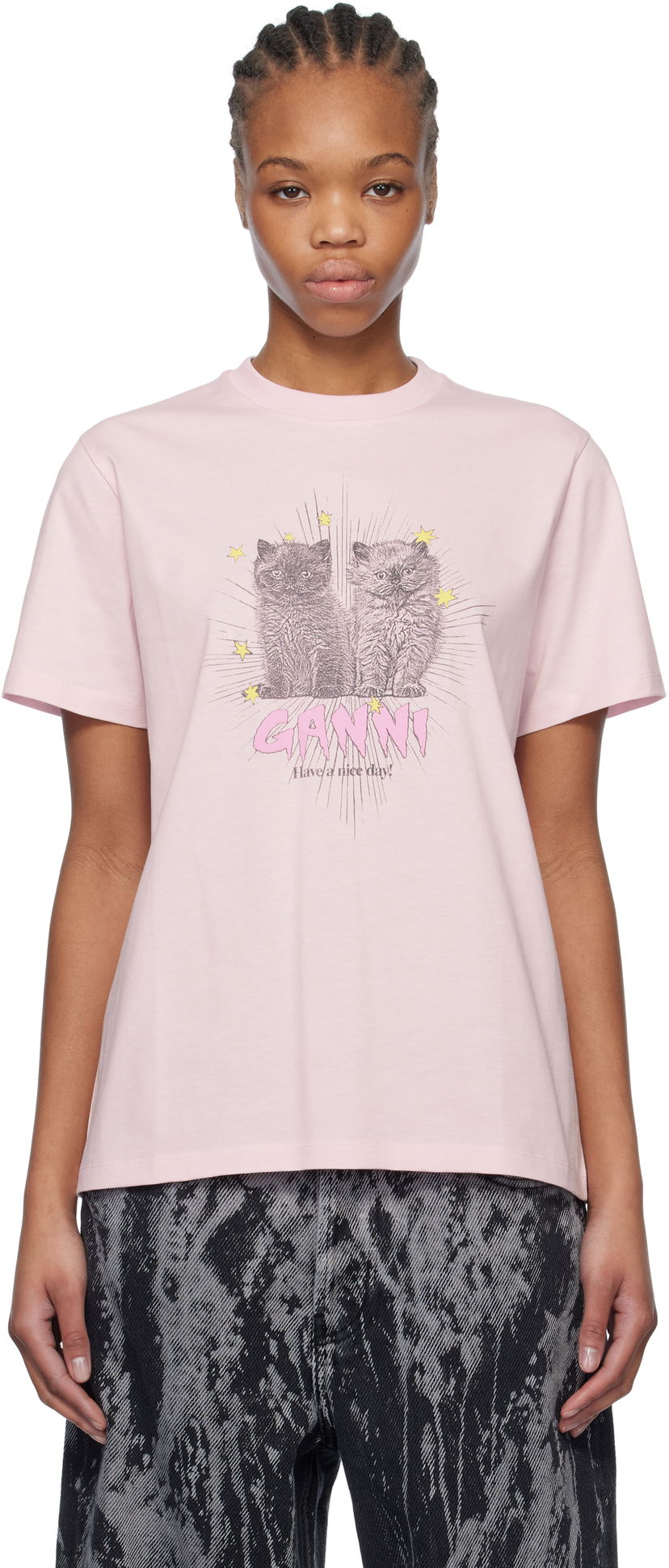 T-shirt GANNI GANNI Relaxed Kitten Graphic T-Shirt Rosa | T4164