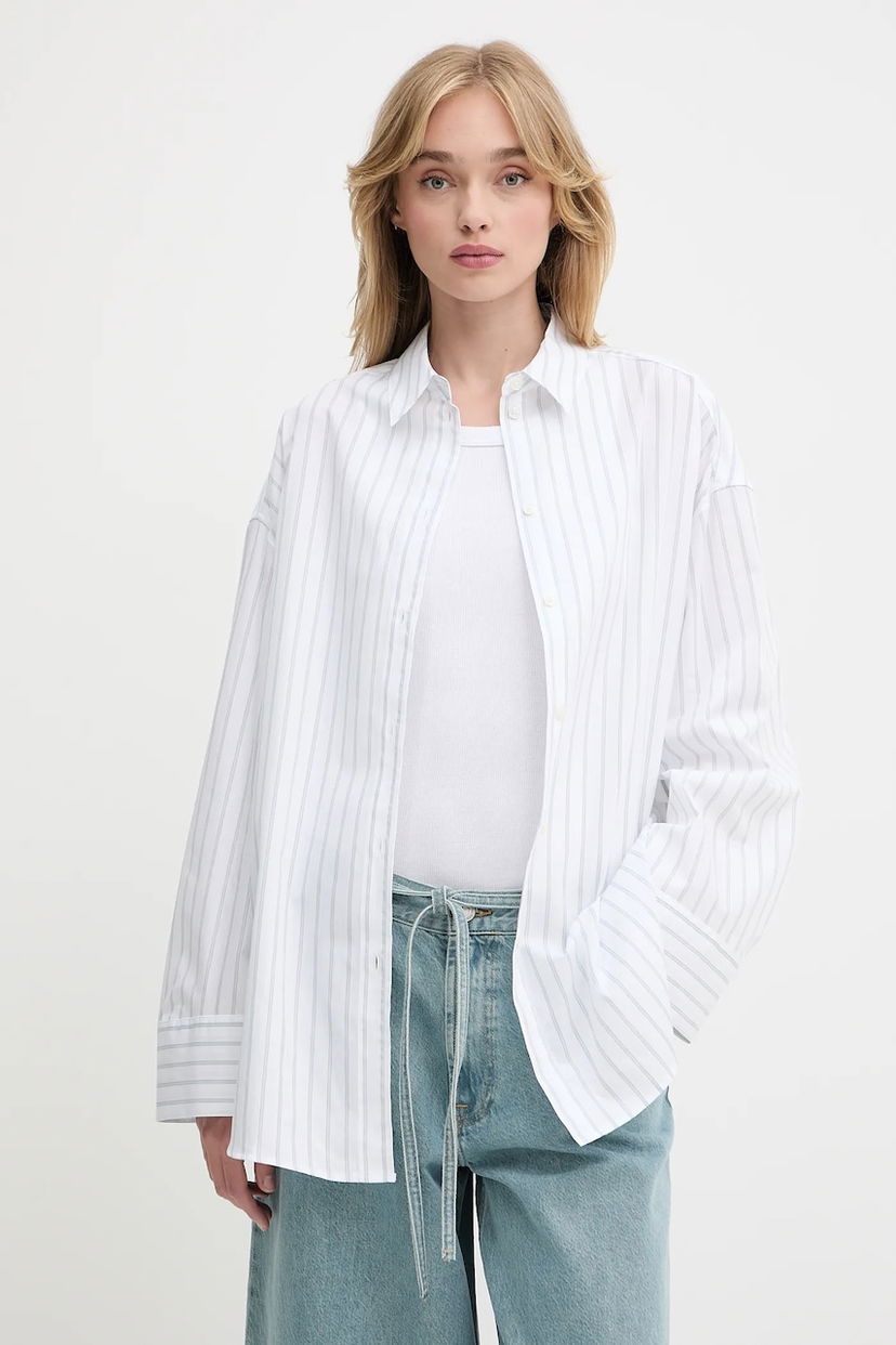 Skjorta Samsoe Samsoe Samsoe Samsoe SAMARIKA Relaxed Fit Striped Button-Down Shirt Vit | F25200084