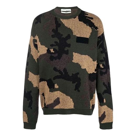 Sweater Off-White Off-White Loose Camouflage Knit Sweater Grön | OMHA056E18A350019900