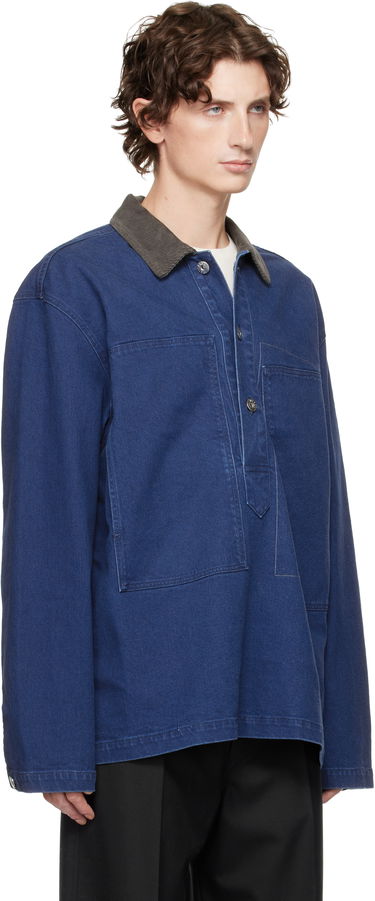 Polotröja JW Anderson Denim Polo with Patch Pockets and Corduroy Collar Blå | DS0014-PG1835, 1