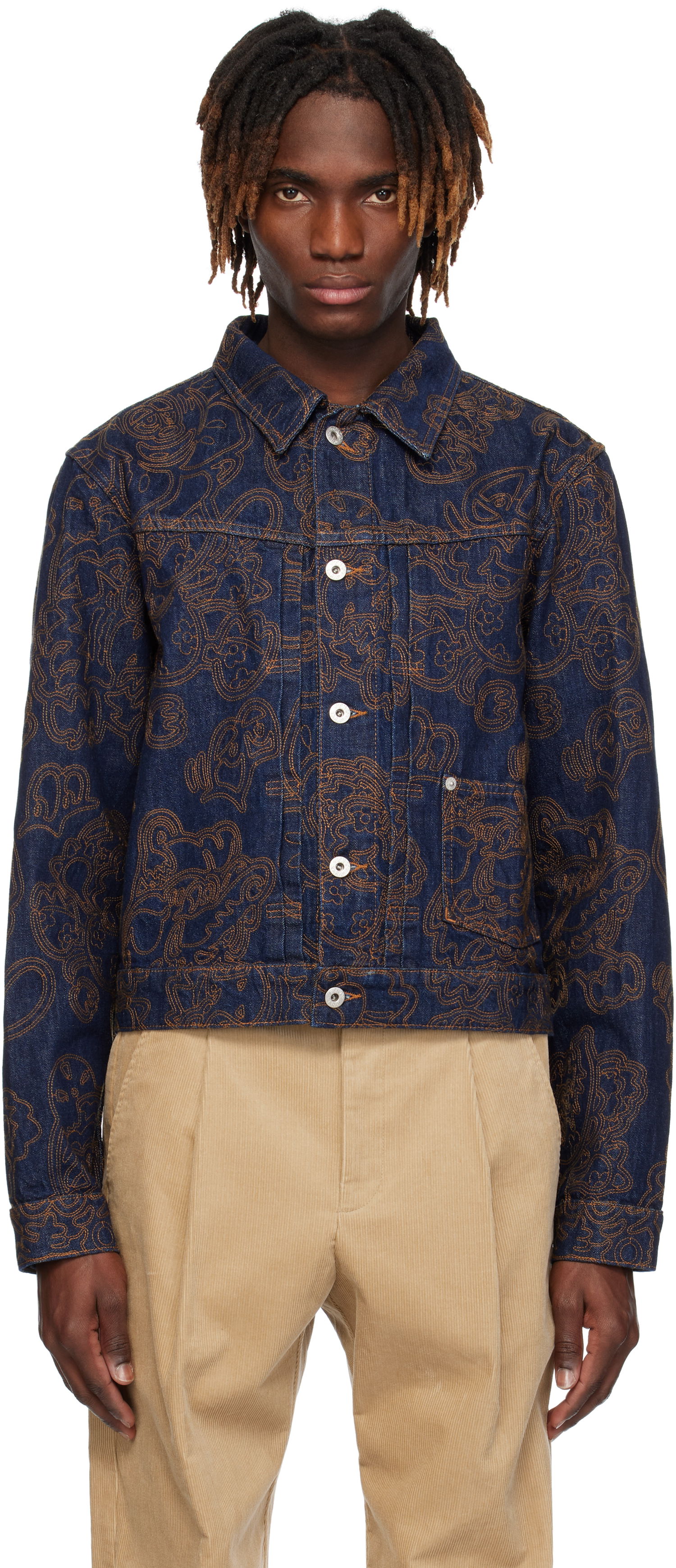 Jacka KENZO Kenzo Paris VERDY Edition Embroidered Denim Trucker Jacket Blå | FF55DV3096V1, 0