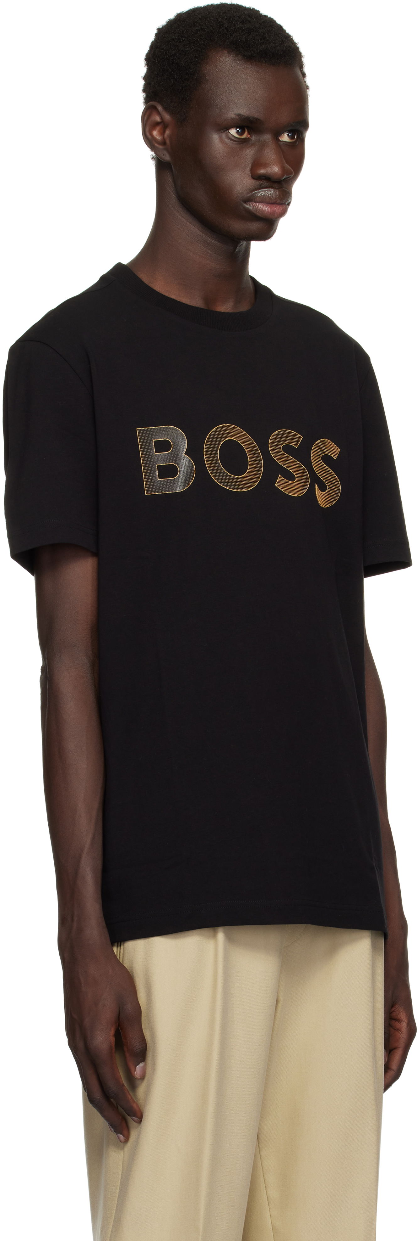 T-shirt BOSS Stretch-Cotton Large Logo T-shirt Svart | 50535170, 1