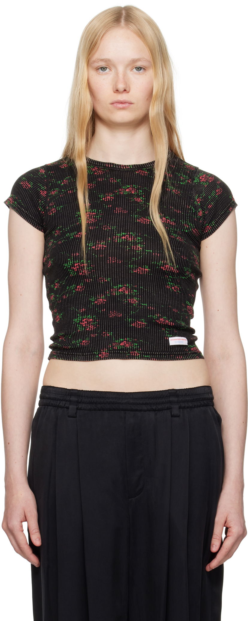 T-shirt Alexander Wang Alexander Wang Floral-Print Scoop Neck T-Shirt Svart | WL002P