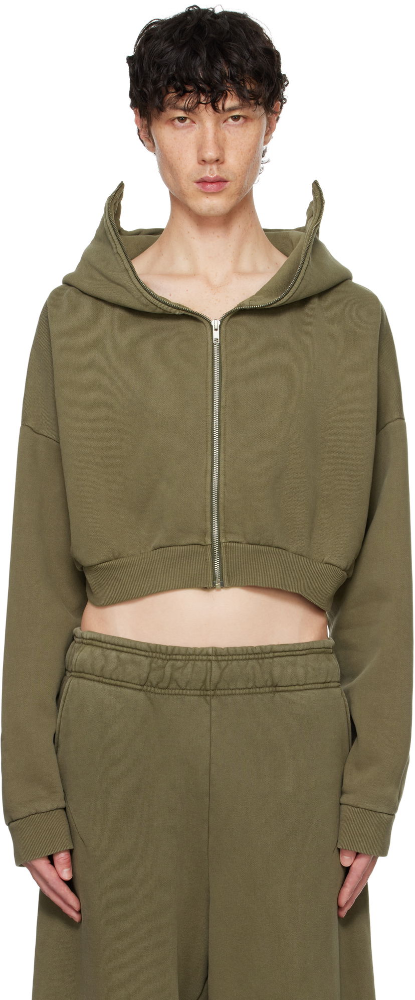 Sweatshirt Entire Studios Entire Studios Cropped Full-Zip Hoodie Grön | ES2156MI