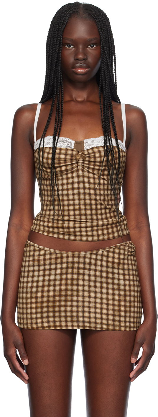 Linne Miaou Miaou Enzo Gingham Tank Top Brun | 7092TJBPLD
