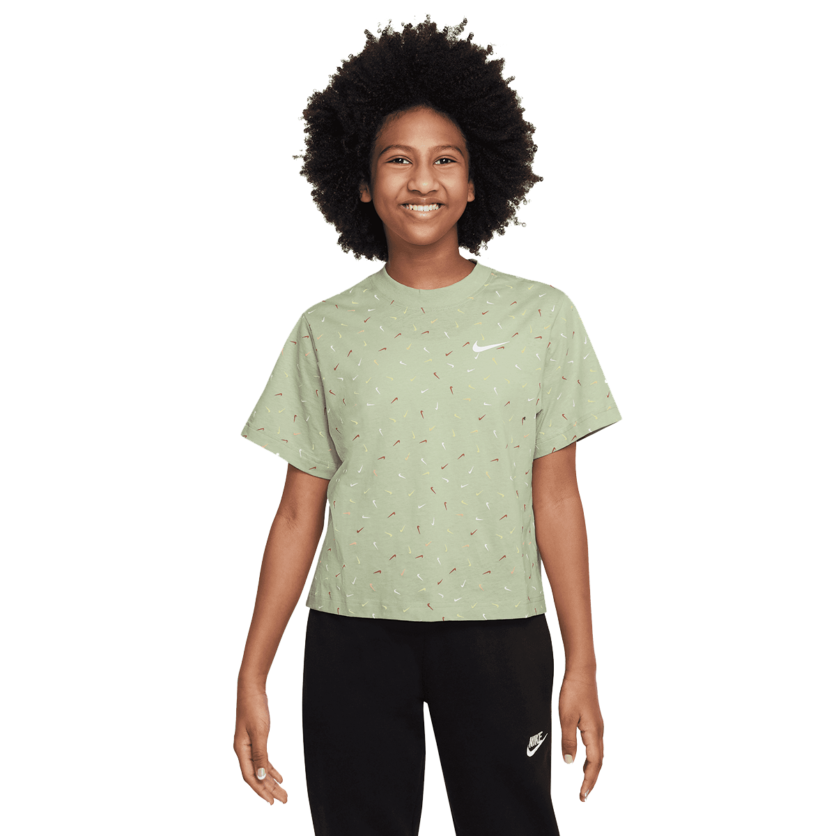 T-shirt Nike Nike Sportswear Boxy Swoosh All-Over-Print T-Shirt Grön | FD5366-343, 0