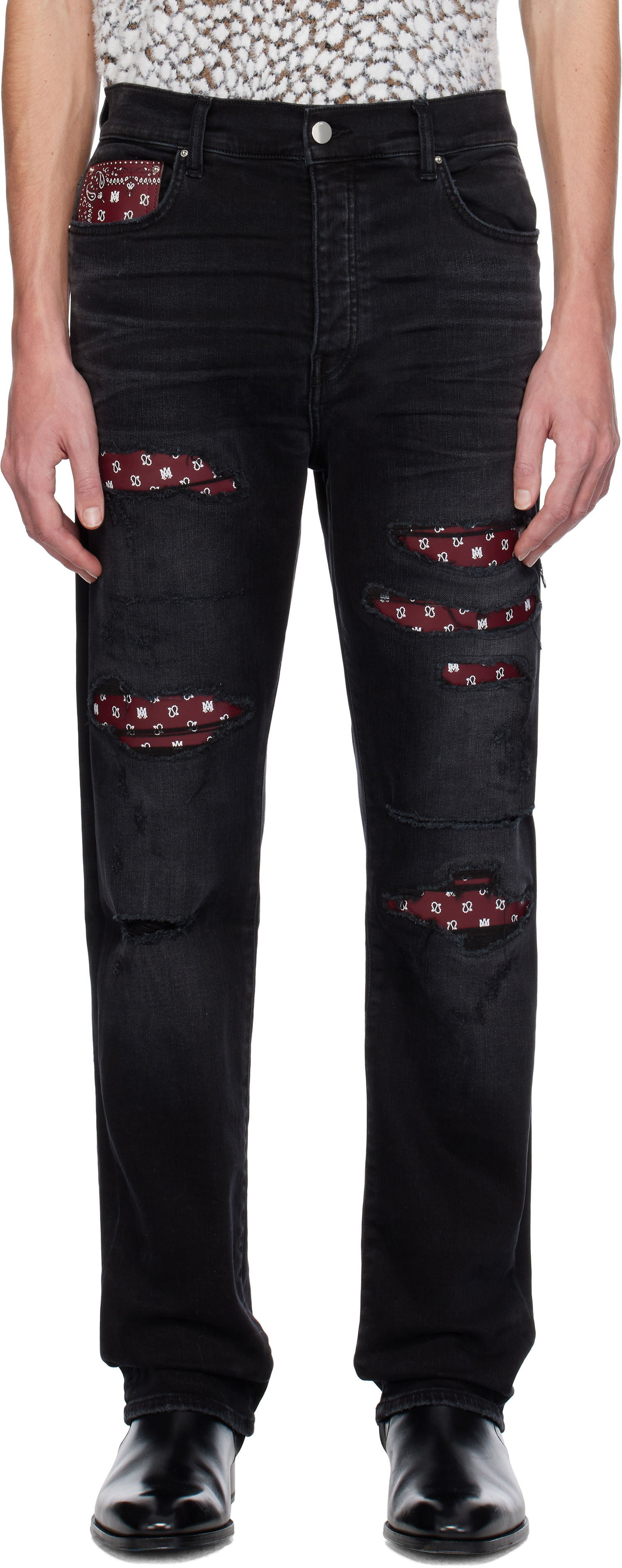 Jeans AMIRI Slim Fit Jeans With Bandana Repairing Svart | AMDNSM1008, 0