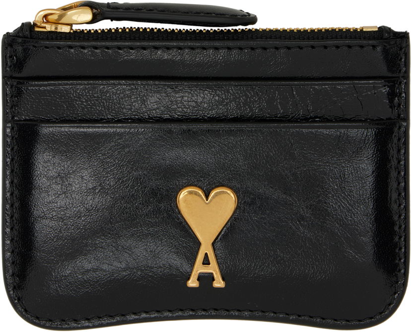 Plånbok AMI AMI Paris Zipped Leather Card Holder Svart | USL105.AL0051