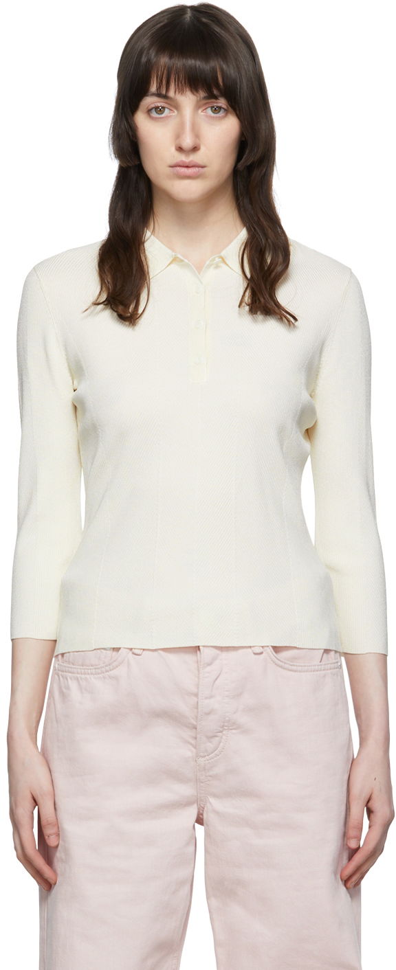 Polotröja rag & bone Pacey Knit Polo Vit | WAS22P049WB49
