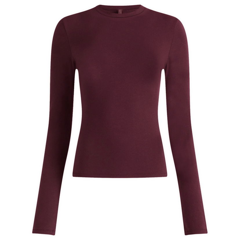 T-shirt SKIMS Cotton Jersey Long Sleeve T-Shirt, Size Large Bourgogne | AP-TSH-0647-CUR