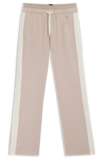 Träningsoverall BOSS Contrast-trim tracksuit bottoms with double waistband Beige | 50550717