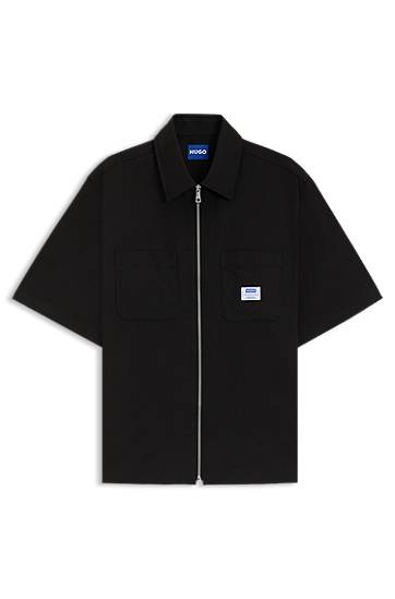Skjorta BOSS Oversized Zip-Up Shirt Svart | 50545166