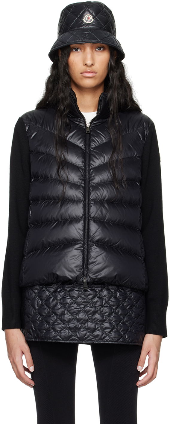 Sweater Moncler Black Padded Wool Down Cardigan Svart | J20939B00024M1131