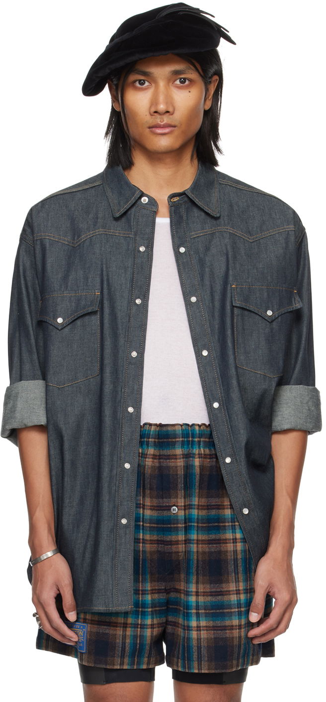 Skjorta Maison Margiela Press-Stud Denim Shirt Mörkblå | S50DT0015 S30881